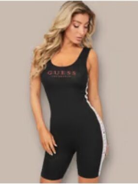 Guess Los Angeles Black Logo Biker Romper Bodysuit Size M Athletic One Piece